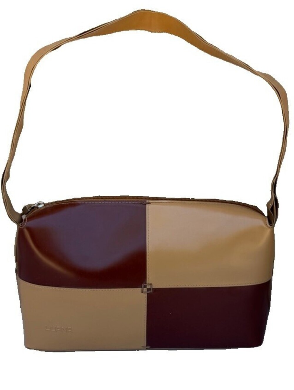 Vintage Tan Brown Mod Squares Shoulder Bag Y2K Colorblock Baguette Style Purse